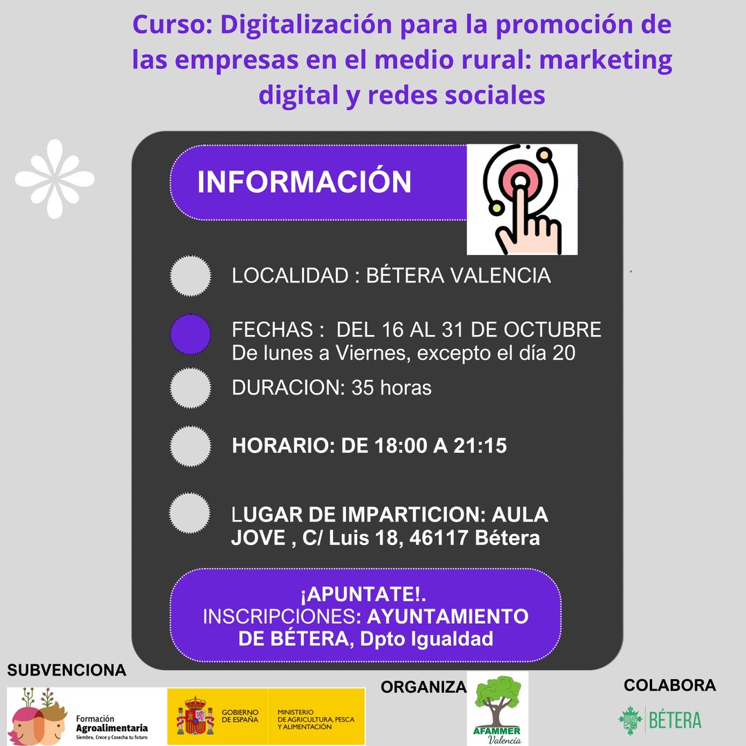 Curso de Digitalización para la promoción de empresas en el medio rural; marketing digital y redes sociales